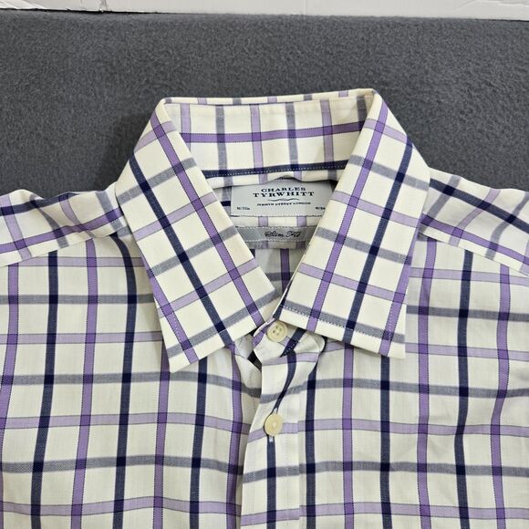 Charles Tyrwhitt Men 16 33 White Check French Cuff Slim Fit Dress Shirt - Picture 3 of 12